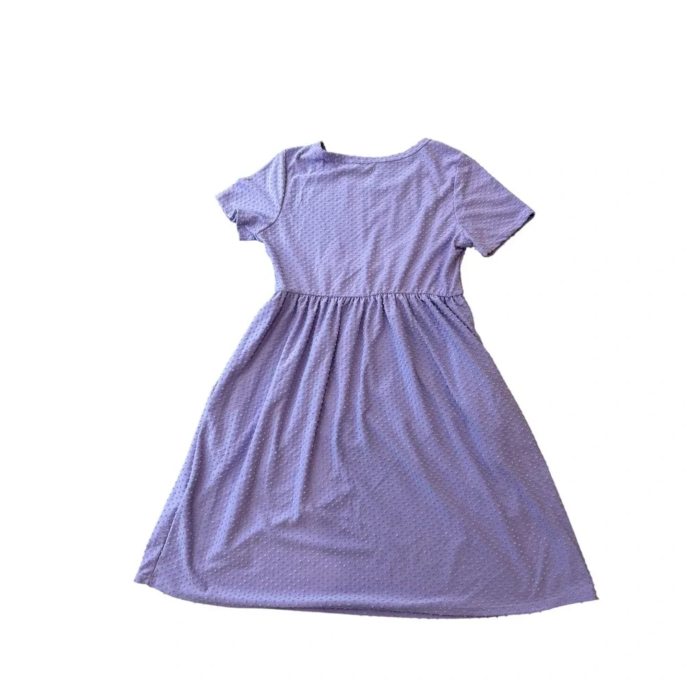 Hello Mia Girls Purple Swiss Dot Empire Waist Short Sleeve Dress Size M